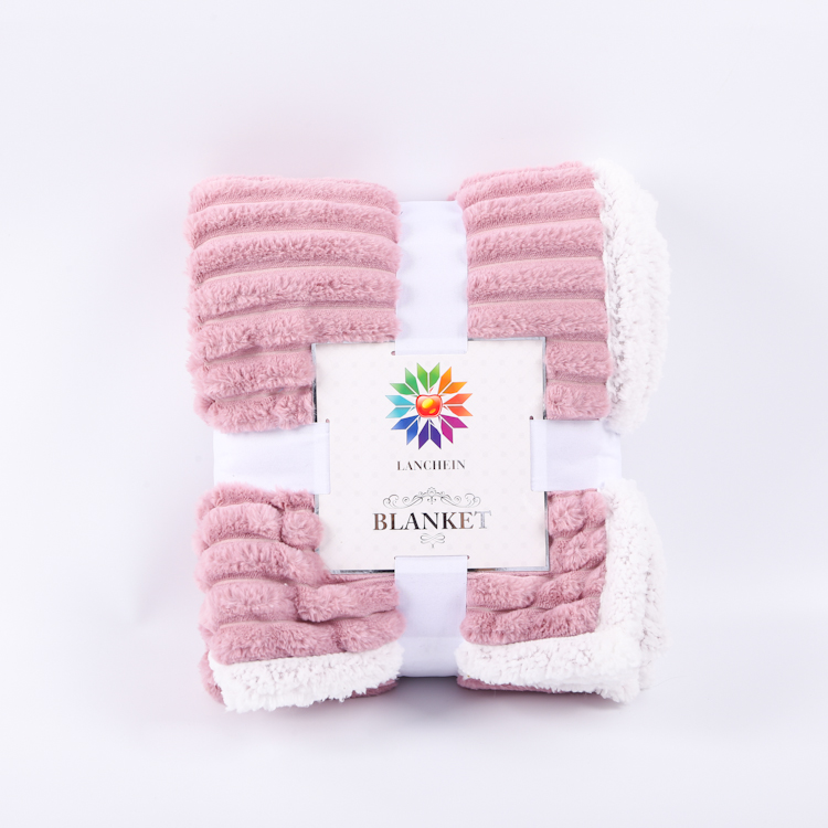 wholesale Soft double layer jacquard pv fleece sherpa logo color customized quality comfortable throw blanket 